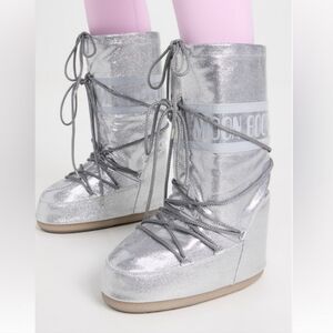 Moon Boot Glitter Tall Icon Snow Boot Moon Boot Silver Glitter Icon Boots